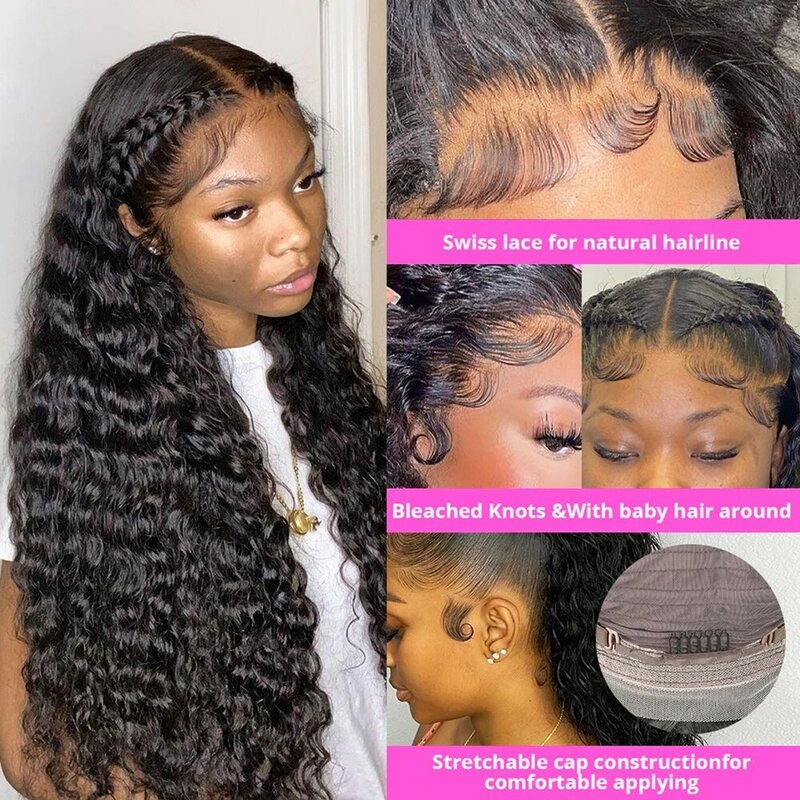 Pelucas de cabello humano con encaje Frontal 13x4 para mujer, Pelo Rizado mojado y ondulado, línea de pelo prearrancada