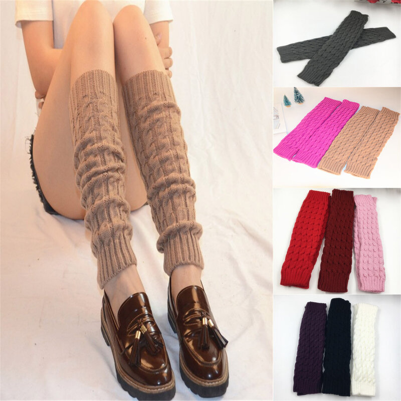 Chauffe-jambes en cachemire pour femme, chaussettes longues tricotées au Crochet, hautes, chaudes, Pashmina, hiver