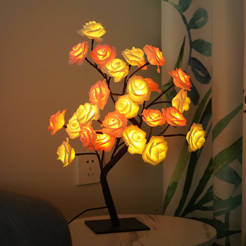 LED Table Lamp Rose Flower Tree Night Light Daily Home Decoration Lights USB Romantic Christmas Lamp Gifts For Girls AND Laddies