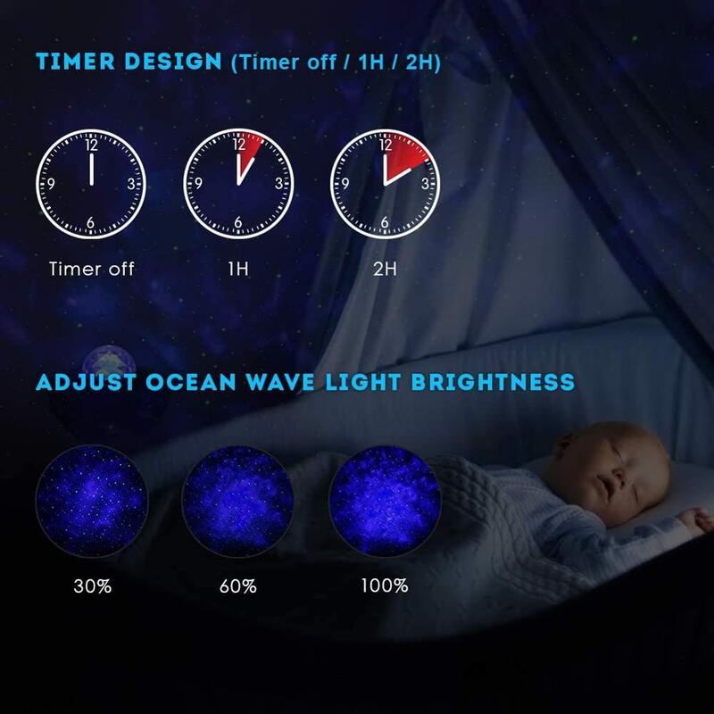 Lámpara LED con USB para dormitorio de niños, proyector de estrellas y olas oceánicas Con altavoz incorporado, Bluetooth, regalos de navidad