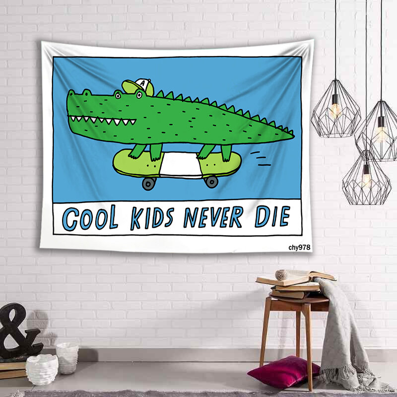 LEVOO Illustrations Tapestry Cool Kids Never Die Crocodile wall hanging Beach Mat Polyester Blanket Yoga Mat Art Carpet