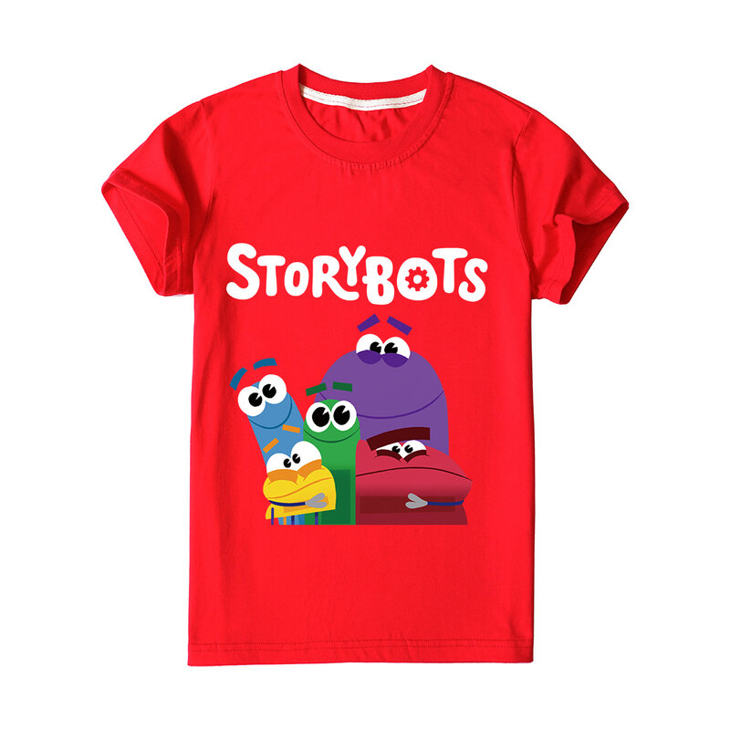 Camiseta de verano de storybots, ropa para niños, Tops deportivos informales para niños y niñas, camiseta de manga corta con cuello redondo rojo