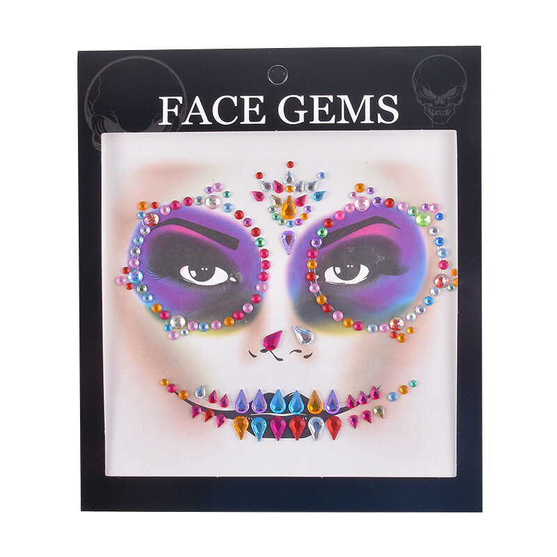 3D Edelstein Gesicht Aufkleber Ghost Schädel Gesicht mit Diamant Dekoration Mode Sexy Gesicht Aufkleber Prom Urlaub Partei Gesicht Dekoration