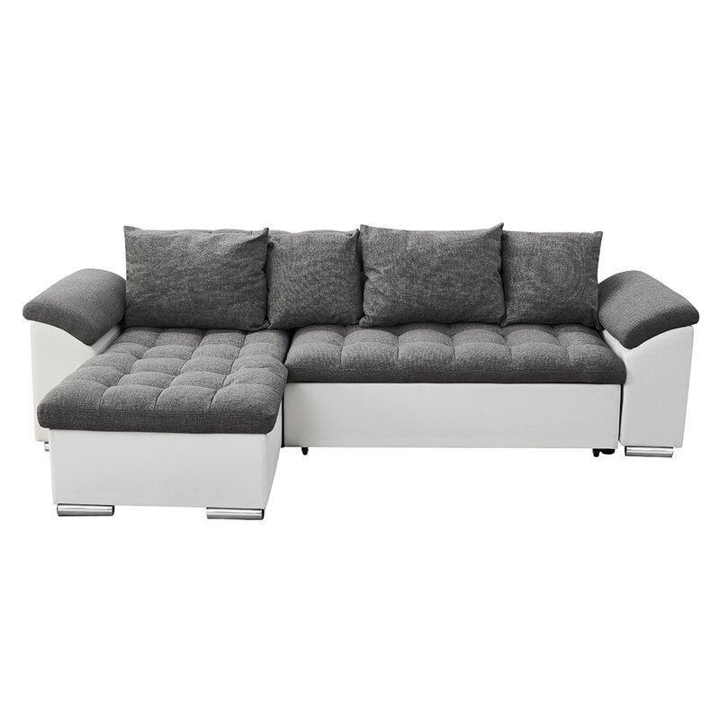L Shape Corner Cum Sofa Bed Sleep Function 197x123cm 3 Seater Sofas With Storage Container New Linen Fabric + Faux Leather