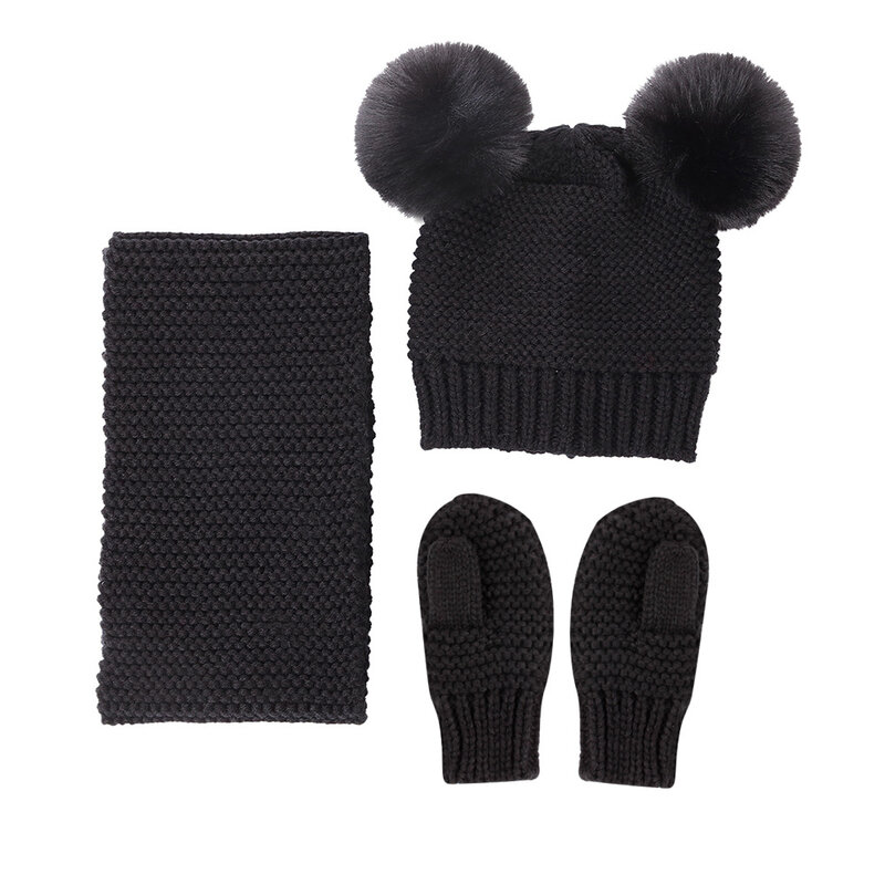 Children's Solid Color Knitting Wool Caps Gloves and Scarf Three Piece Set Fashion Warm Crochet Hats Infant Headwear Photo Props