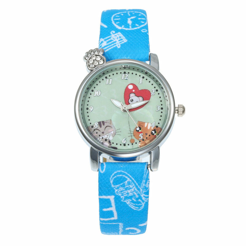ساعة كوارتز بتصميم قطة للبنات ، لطيفة ، نمط قلب للأطفال ، بسيطة وعادية ، أزياء السيدات ، أفضل هدية