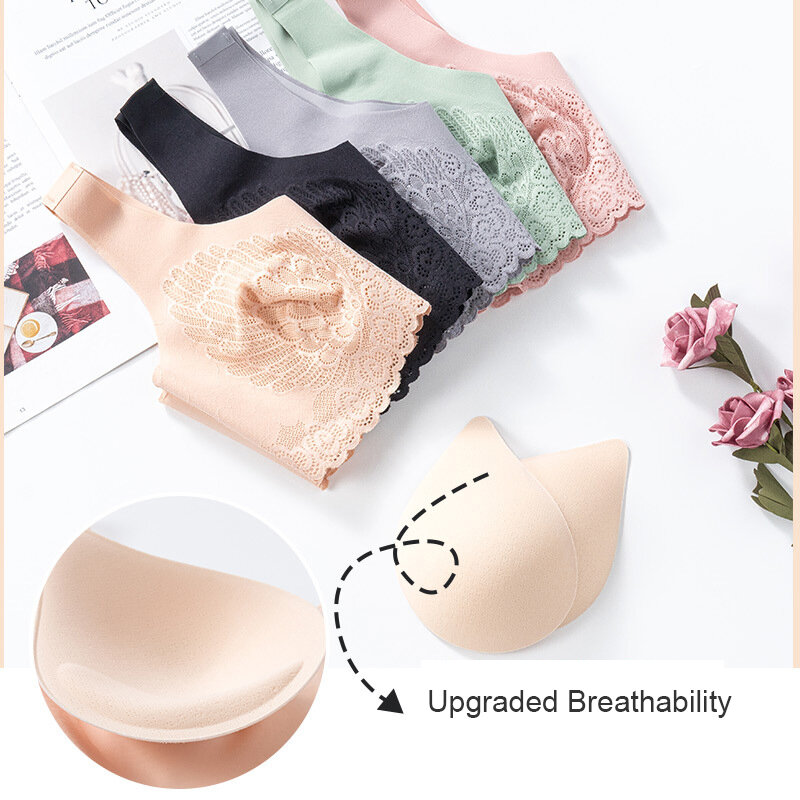 Beha Voor Vrouwen Naadloze Plus Size Bras Met Verzamelt Pad Kant Comfortabele Bralette Push Up Beha Beha Vest Draadloze Ondergoed