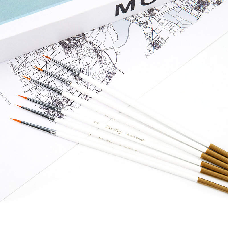 6Pcs/set Nylon Hair Round Paint Brush Hook Line Pen Artist Draw Painting Craft