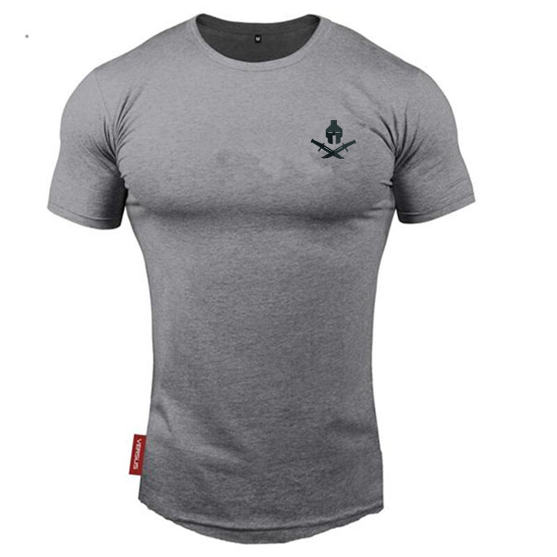 Летняя новая мужская футболка для спортзала, фитнеса, бодибилдинга, модная мужская короткая хлопковая одежда, брендовые футболки пяти цвет...