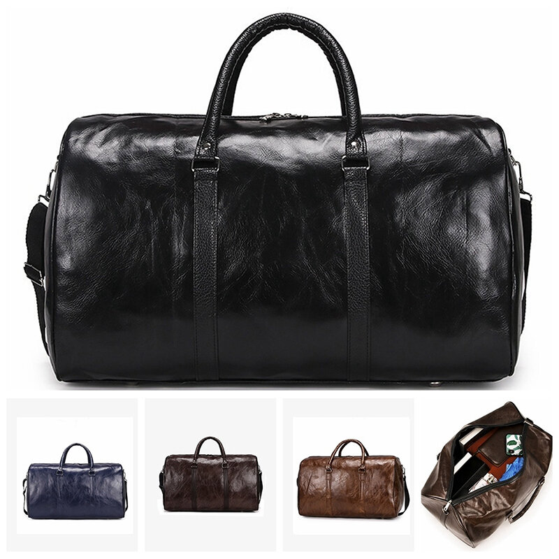 Grand sac de voyage en cuir, grand sac de sport indépendant grand sac à main sac à bandoulière noir