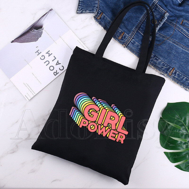 فتاة السلطة طباعة قماش حمل الحقائب السوداء Harajuku عادية أنثى فتاة حمل ايكو المتسوق حقائب كتف