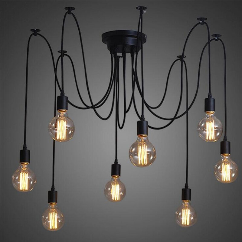 Aranha do vintage lustre cabo preto múltipla retro decorar lâmpadas penduradas loft café sala de jantar luminária industrial