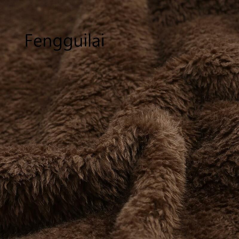 FENGGUILAI Coat สตรีฤดูหนาว Warm Outwear พลัสขนาดเสื้อคลุมยาวแขนยาวผ้าฝ้ายผ้าลินิน Fluffy ซิปเสื้อลำลอง Outwear