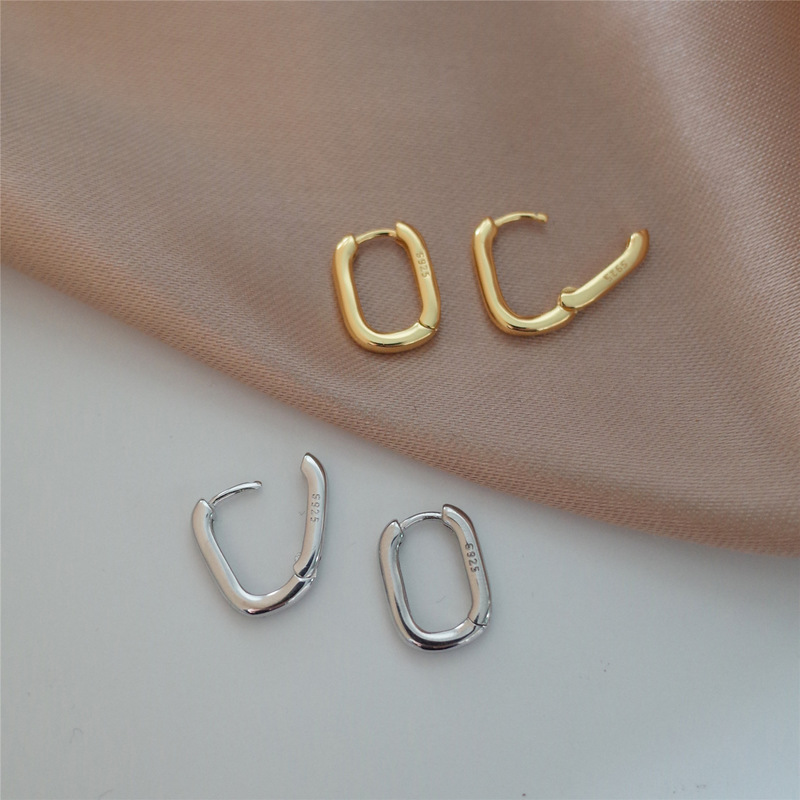 925 Sterling Silver Fashion Koreaanse Oorbellen Creatieve Cirkel Vierkante Charm Oorbel Prachtige O-Vorm Sieraden Eenvoudige Elegante Earing