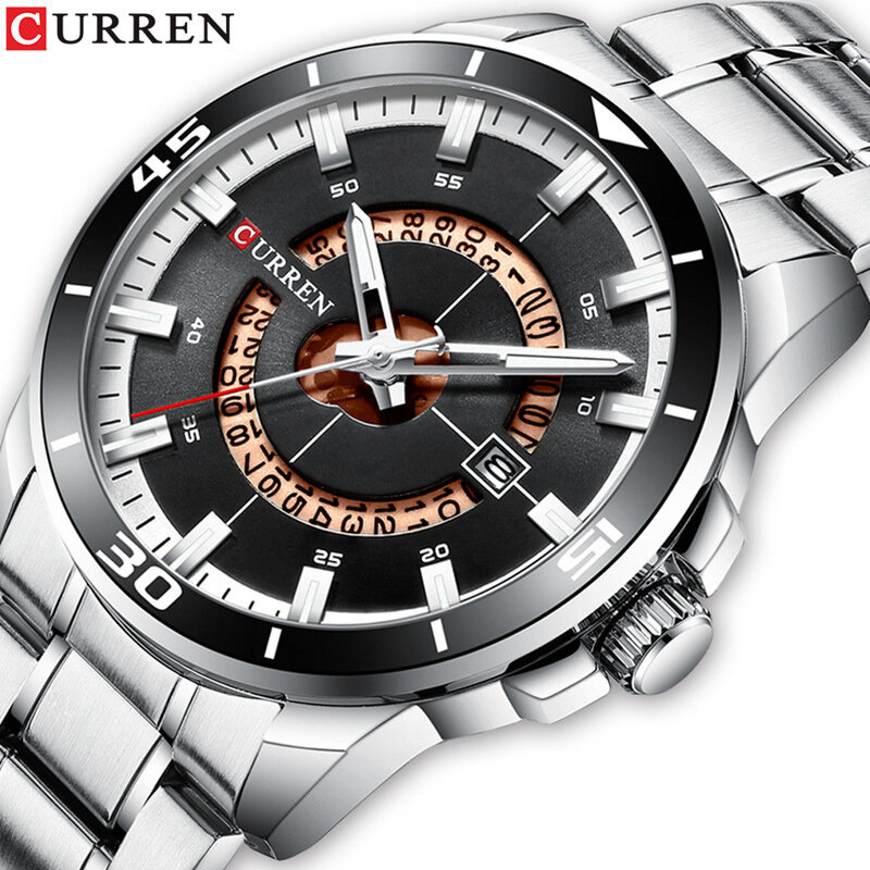 CURREN สแตนเลสกันน้ำนาฬิกาผู้ชายนาฬิกาควอตซ์ธุรกิจชายนาฬิกาข้อมือ Luminous,ปฏิทิน