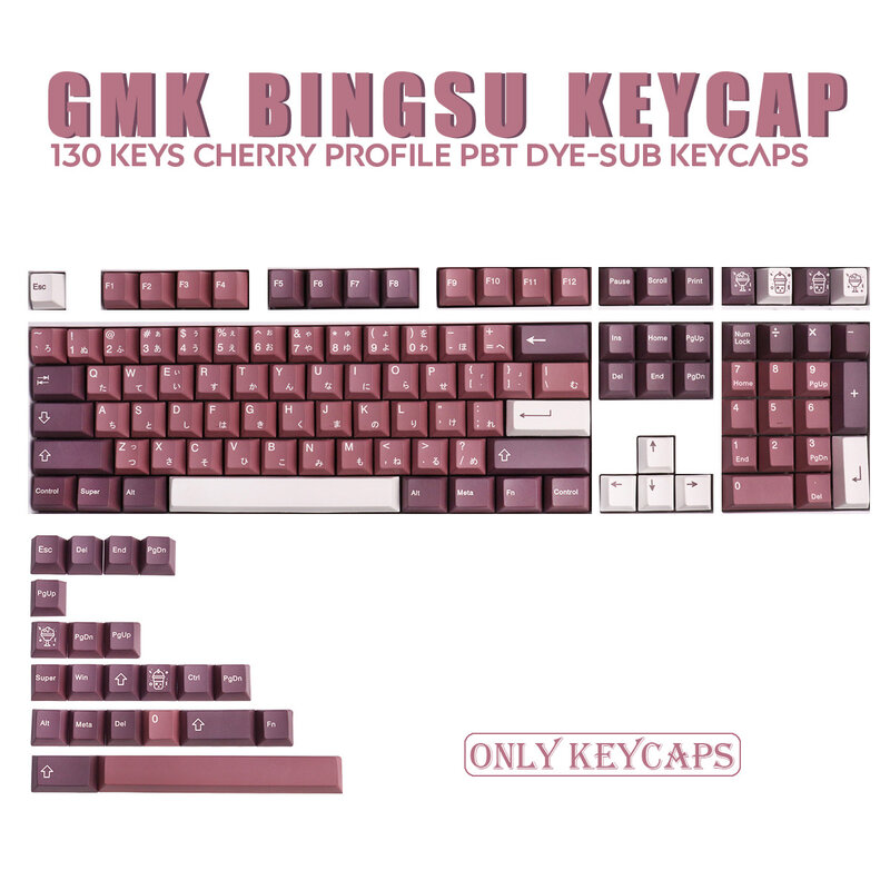 130 Kunci PBT Keycap Cherry Profil DYE-SUB Personalisasi GMK Bingsu Keycaps untuk Mekanik Keyboard 61 64 84 108 Tata Letak
