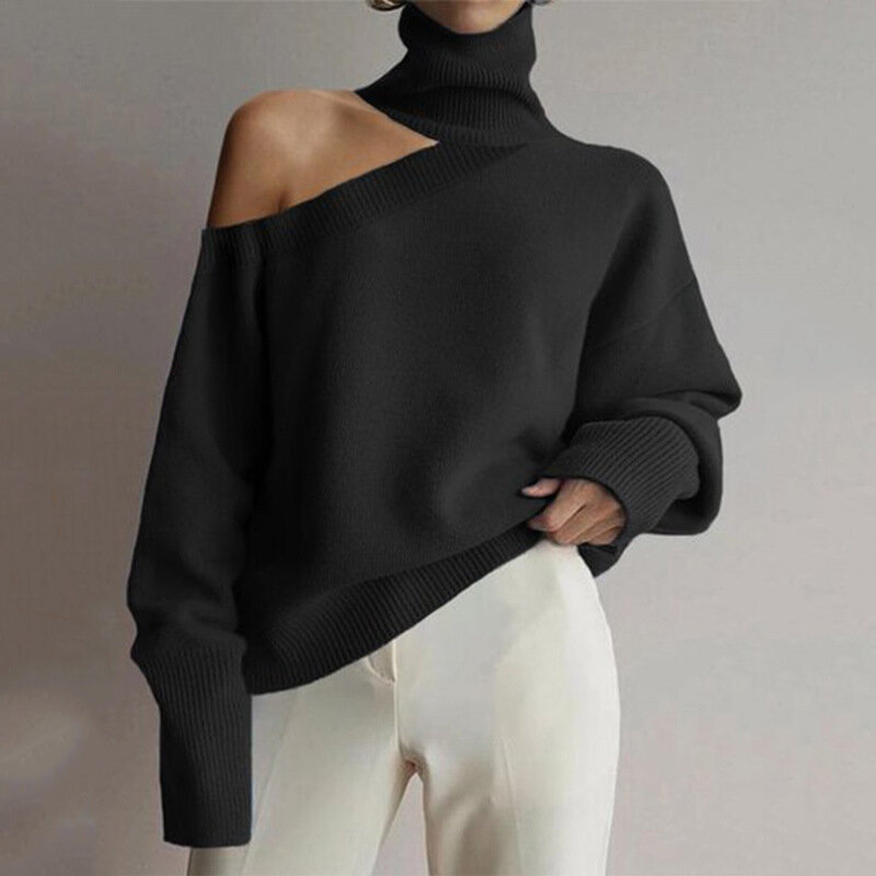 Autumn and winter sexy high collar top off shoulder sweater fashion temperament Pullover long sleeve sweater women's wear