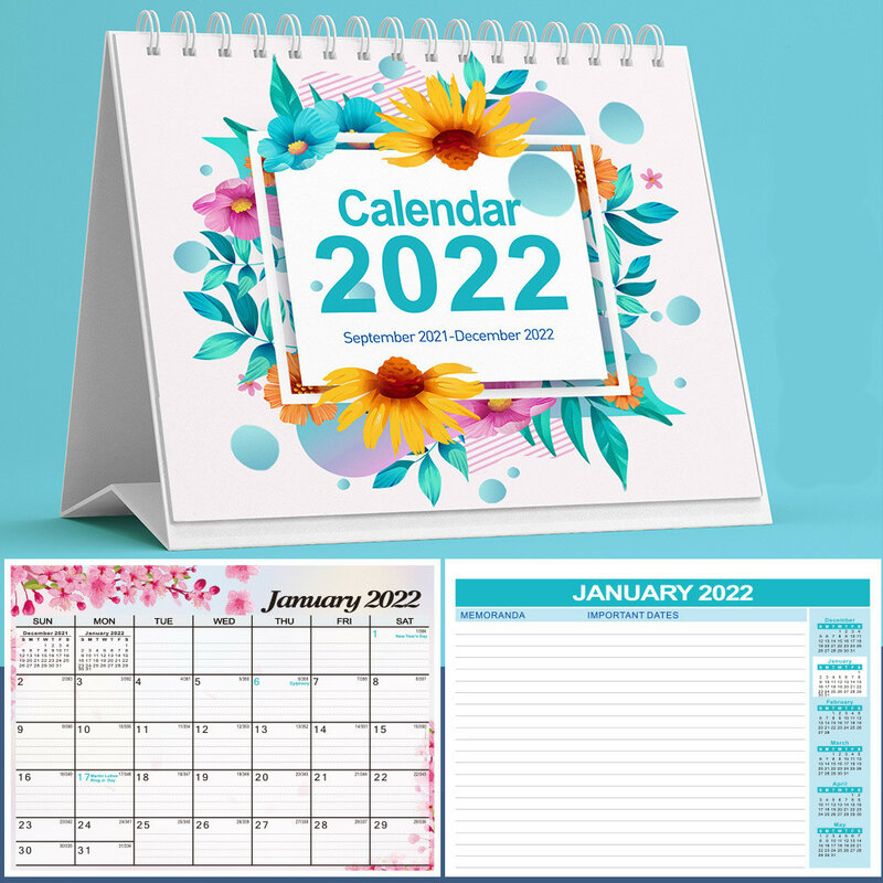 Calendario de escritorio de 4 estilos, 2022, flores simples, calendario mensual, Agenda, planificador, organizador, suministros de oficina, papelería de escritorio