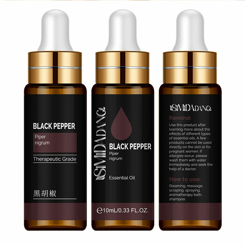 Aceite Esencial de pimienta negra para masaje, hidratante para el cuidado del cabello, anticaspa, aceite de cutícula, aromaterapia, desodorante, limpieza de heridas, 10ML