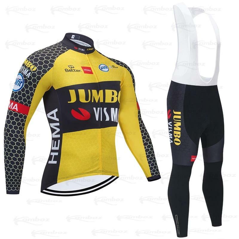Traje de equipo JUMBO para Ciclismo, Jersey de invierno de manga larga, pantalones térmicos de lana, chaqueta, Maillot