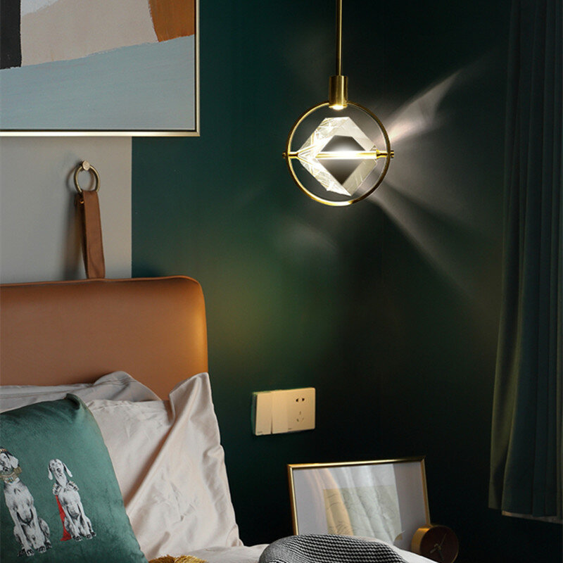 Luminária pendente de cristal 7w, luzes criativas de vidro para quarto, hotel, luxo, industrial, suspensão, chapeamento, luminária suspensa