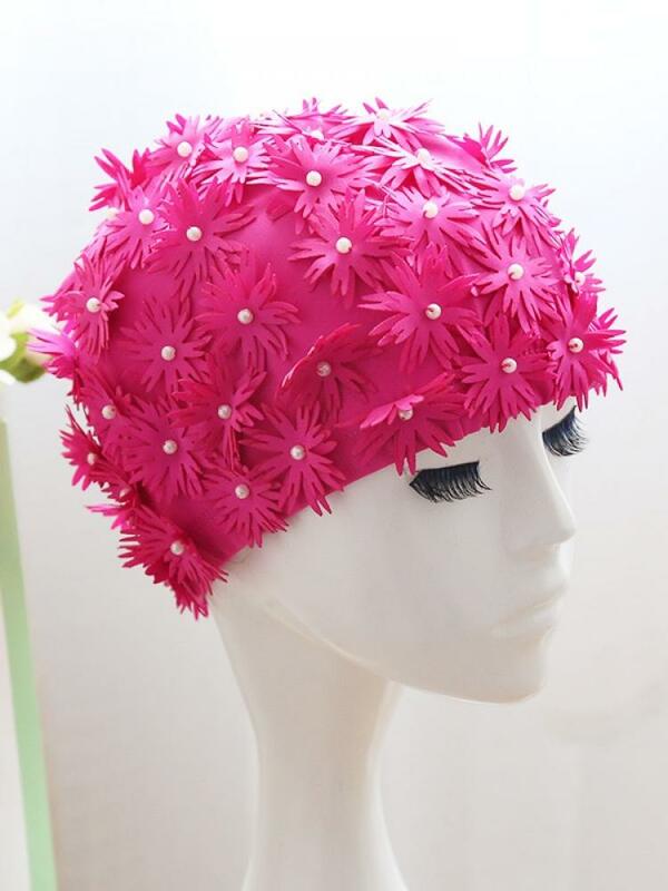 Senhoras venda quente costurado à mão moda tridimensional duplo pétala flor longo cabelo quente primavera maiô chapéu