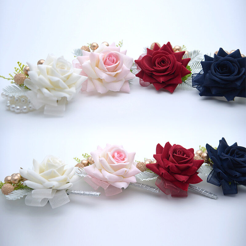 Gelang Bunga Buatan Saudara Pengiring Pengantin Korsase Bunga Tangan untuk Dekorasi Pesta Dansa Pernikahan Aksesori Prom Pengantin