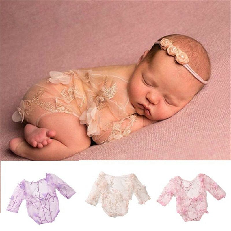 新生児の写真の小道具女の赤ちゃんの服布レースロンパース写真衣装アクセサリー