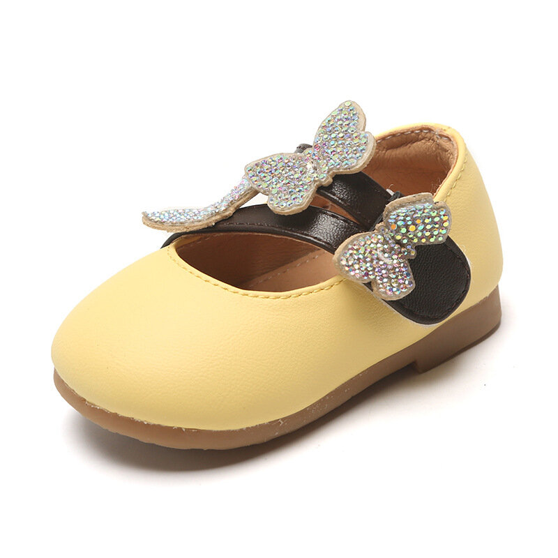 Princess Shoes Butterfly Sequins Baby Soft Bottom Shoes Girl Baby Leather Shoes