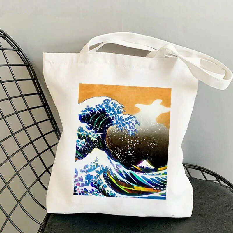 Шоппер с большой волной канагава, кавайная сумка с принтом, женская сумка для покупок в стиле Харадзюку, Холщовая Сумка для покупок, женская ...