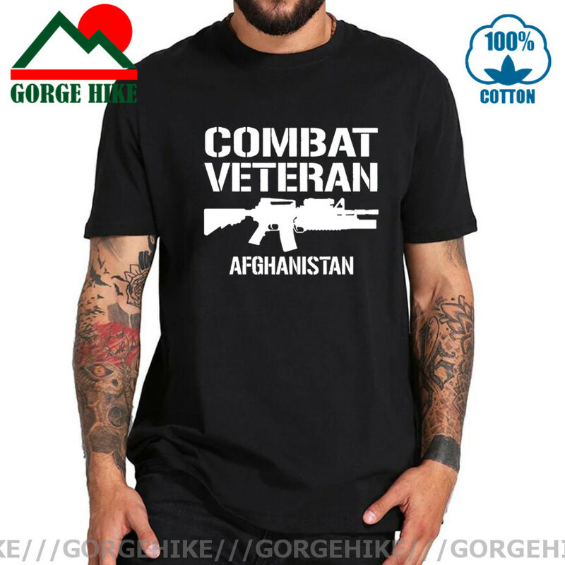 GorgeHike Vintage Look Usé Vétéran Afghanistan Armée T-shirt homme Noir Blanc Pistolets Vétéran Hommes Coton T-Shirts Hauts