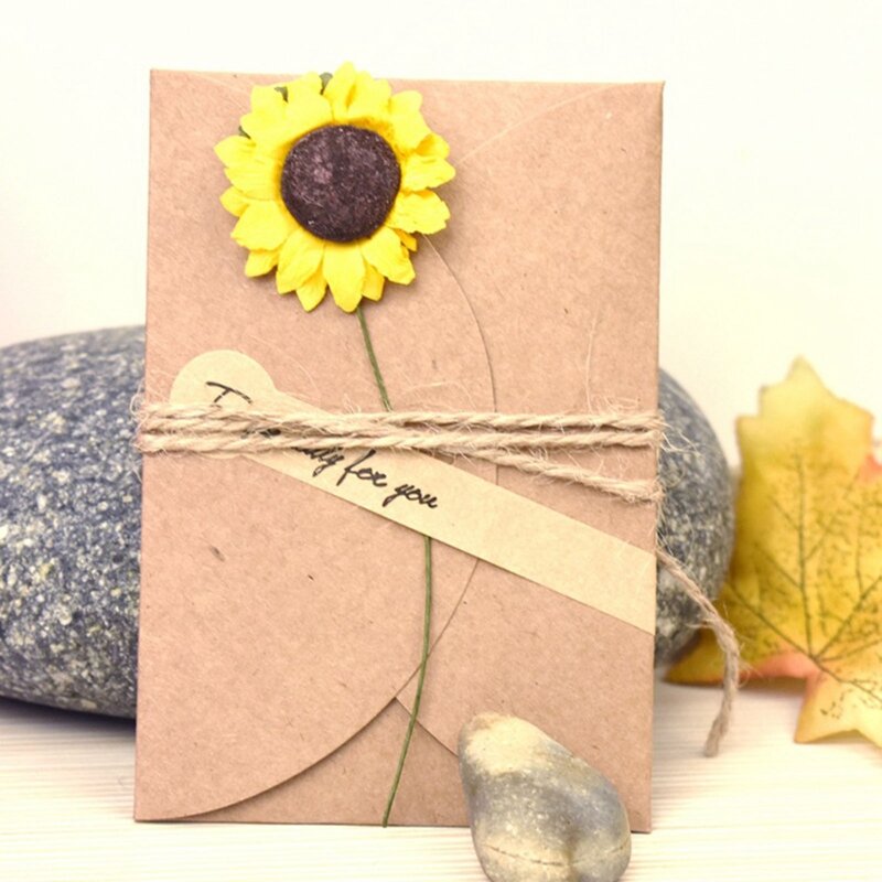 10 sztuk Retro kartki z życzeniami DIY Handmade suszone kwiaty święto dziękczynienia uwaga kartka imprezowa urodziny