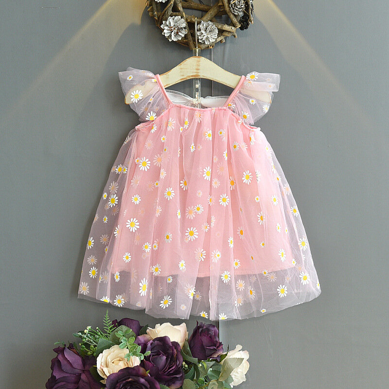 Girls little daisy halter skirt 2021 baby summer dress little girl princess gauze dress fluffy yarn baby girl dress