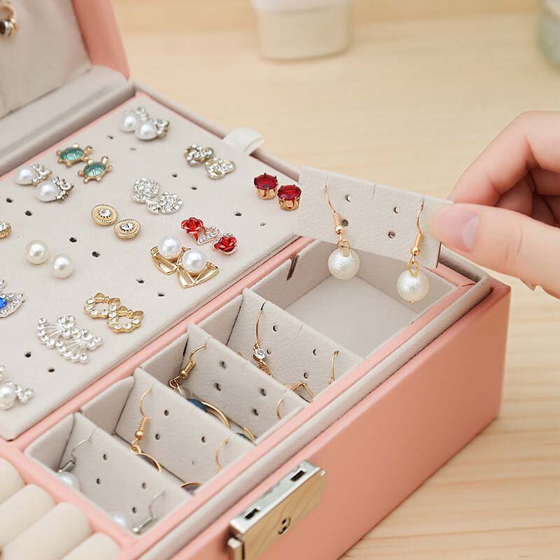 Dwuwarstwowe aksamitne pudełko na biżuterię o dużej pojemności skórzane europejskie pudełko do przechowywania biżuterii duża przestrzeń stojak na biżuterię pudełko
