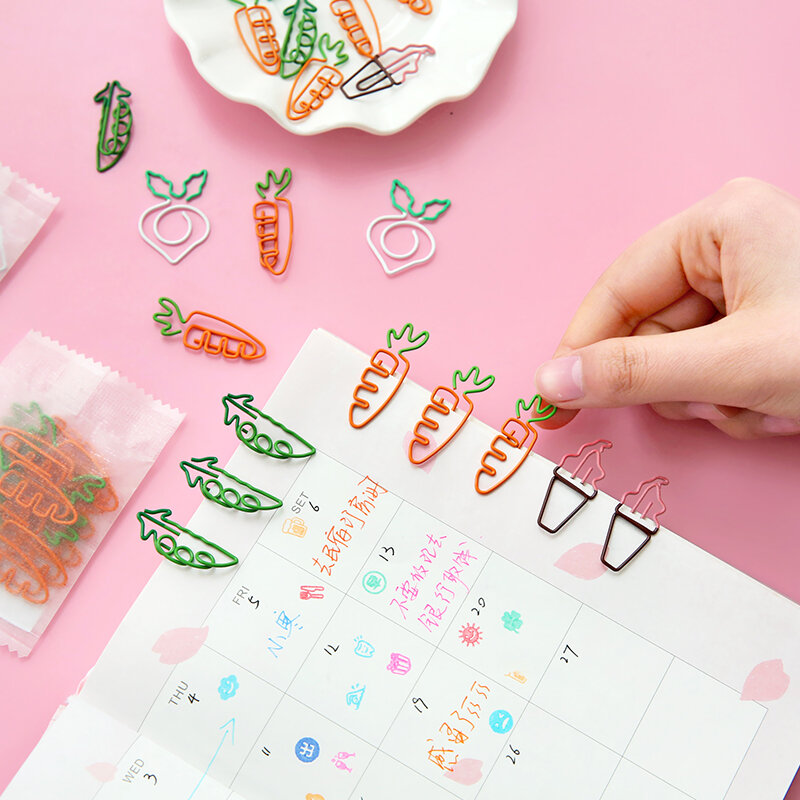 10 unids/lote creativo Kawaii zanahoria en forma de papel Mini Binder Clips fotos entradas notas carta Clip de papel de oficina de papelería