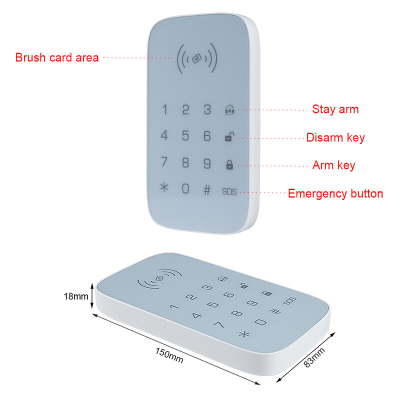 433MHz Wireless keypad for smart home security system kit for burglar fire alarm host control panel support RFID tag Arm Disarm