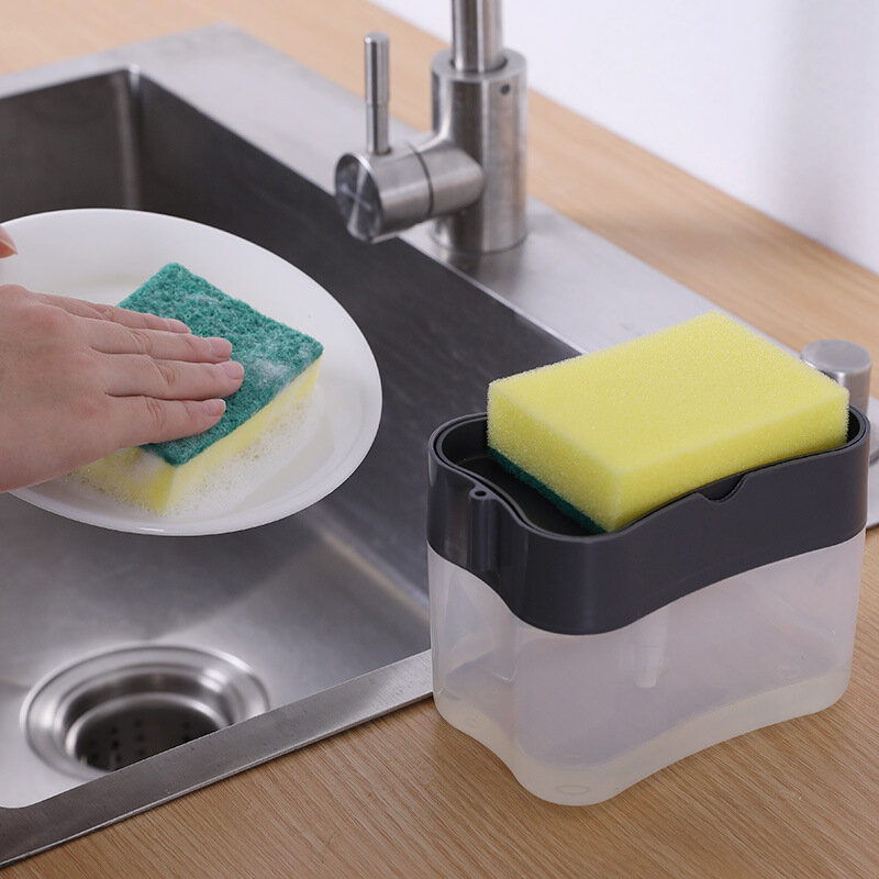 Pompka do mydła dozownik z uchwyt na gąbkę płyn czyszczący pojemnik dozownika prasa ręczna mydło Organizer do czyszczenia kuchni narzędzie