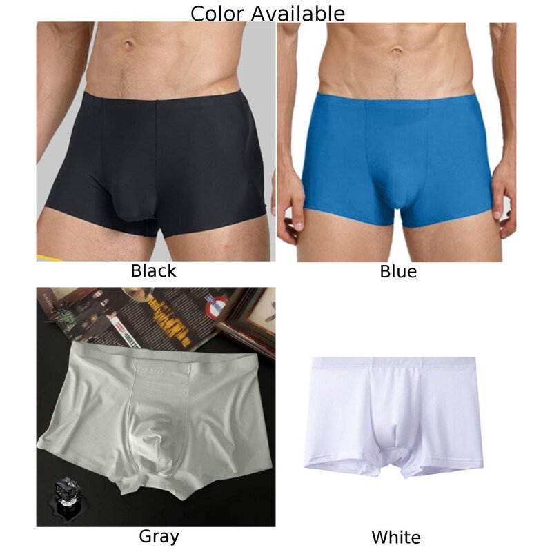 Cuecas masculinas de seda do gelo, cueca boxer sexy de cor pura respirável, roupa íntima, lingerie gay, cuecas