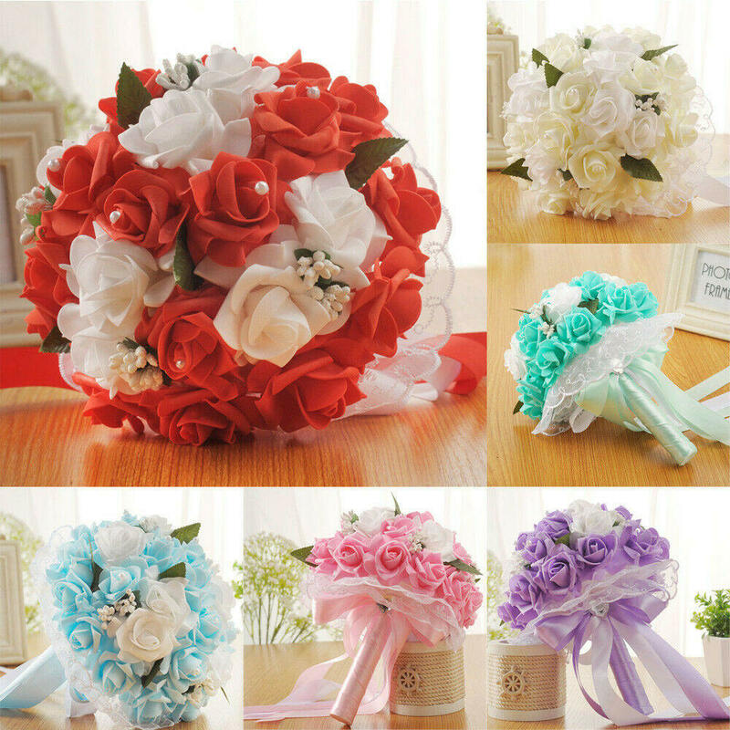 Bouquets de roses artificielles faites à la main, fausses fleurs, en strass, pour demoiselle d'honneur, accessoires de mariage