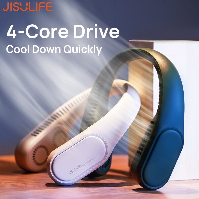 JISULIFE-휴대용 목걸이 선풍기, 4000mAh, USB 충전식, 개인용 미니 선풍기