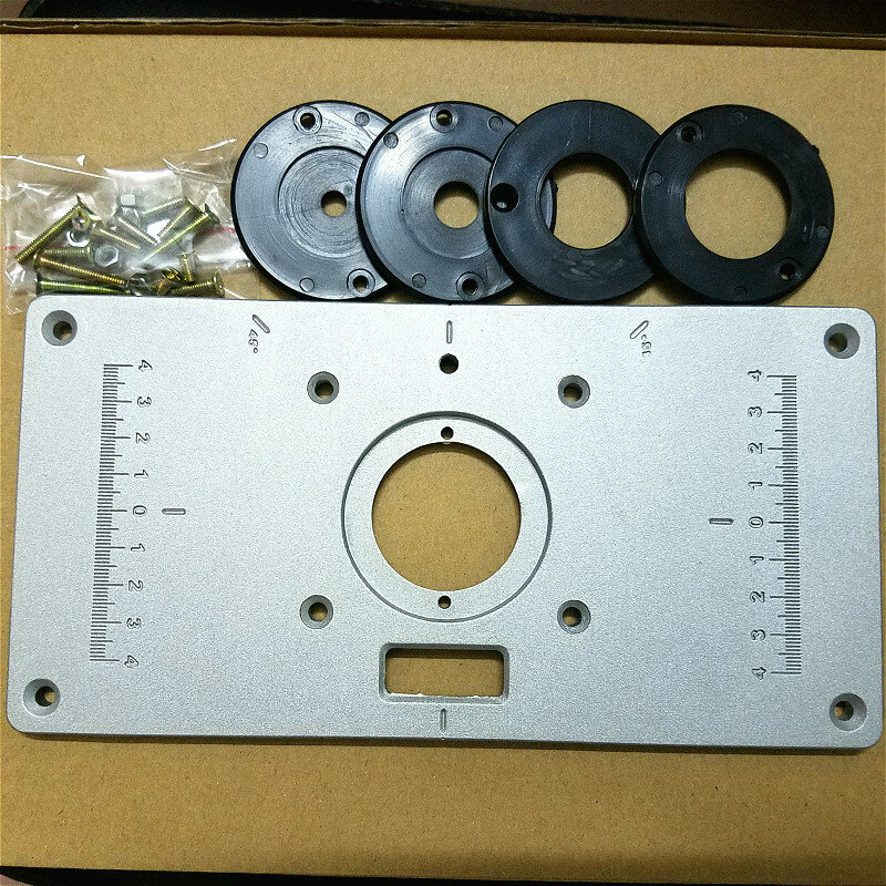 Placa de inserção de liga de alumínio para roteador, com 4 peças, anéis de inserção, ferramentas para fresa de madeira, para trabalho em madeira, 235*120*8mm