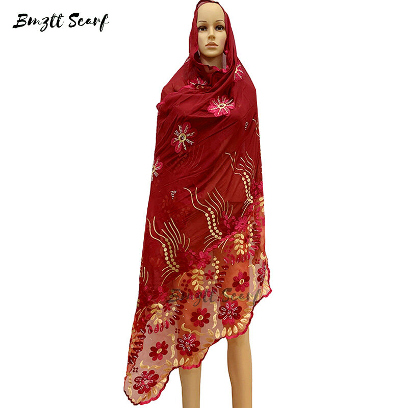 2020 nowa afrykańska damski hidżab, moda haftowane szale, 200*100cm turban muzułmański, duży wewnętrzny hidżab, BF-022