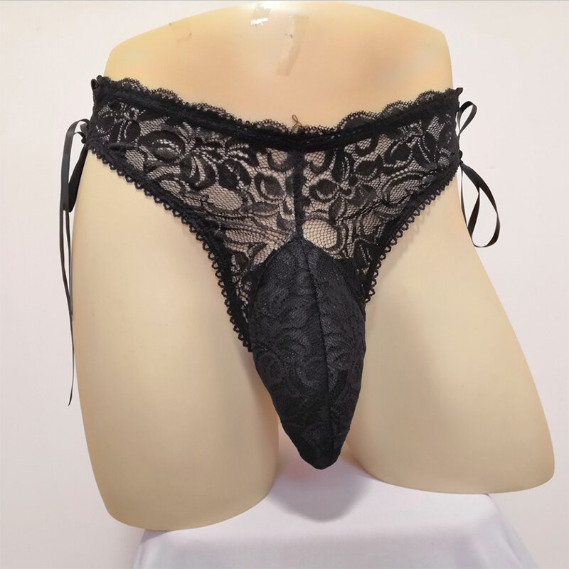 Men's lace large pouch g string underwear gay adult sissy thong underpants