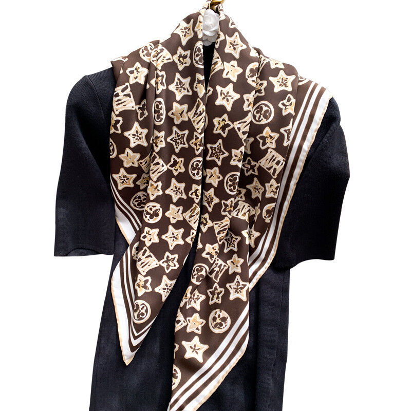 Bufanda de sarga de seda 100 Natural para mujer, pañuelo de cabeza de sarga, estampado, 100% Natural, 90cm