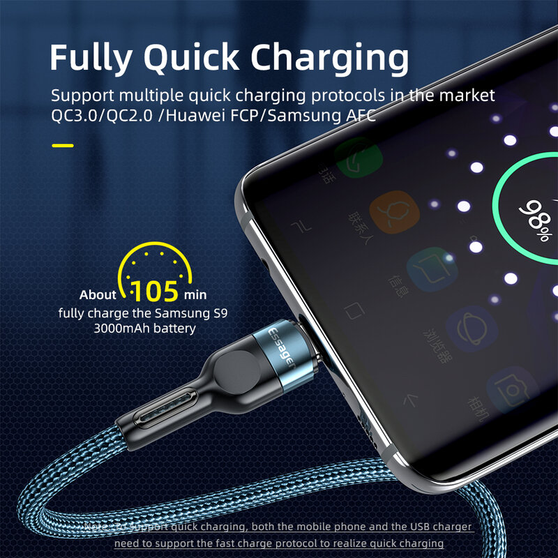 Essager – câble USB 3A Type C pour recharge rapide, cordon de chargeur pour téléphone Xiaomi Mi 11 Redmi Note 10 9 Samsung Huawei