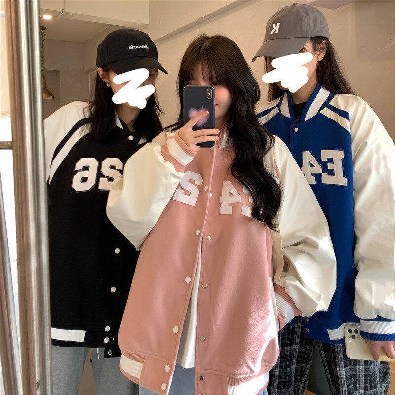Varsity Baseball Bomber Jacket Women Hip Hop Harajuku E426 Letter Patchwork Leather Jackets Streetwear Men Unisex College Coats