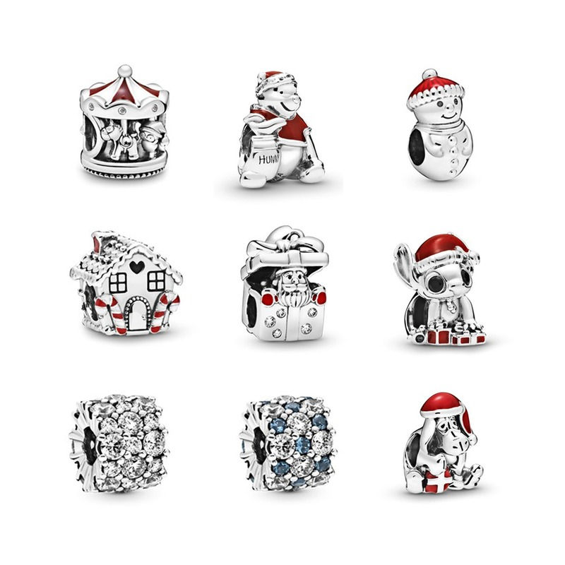925 Sterling Silver Christmas Snowman หมวกคริสต์มาสเหมาะสำหรับสร้อยข้อมือ Pandora Charm,ซึ่งได้รับการออกแบบ DIY ผู้หญิง