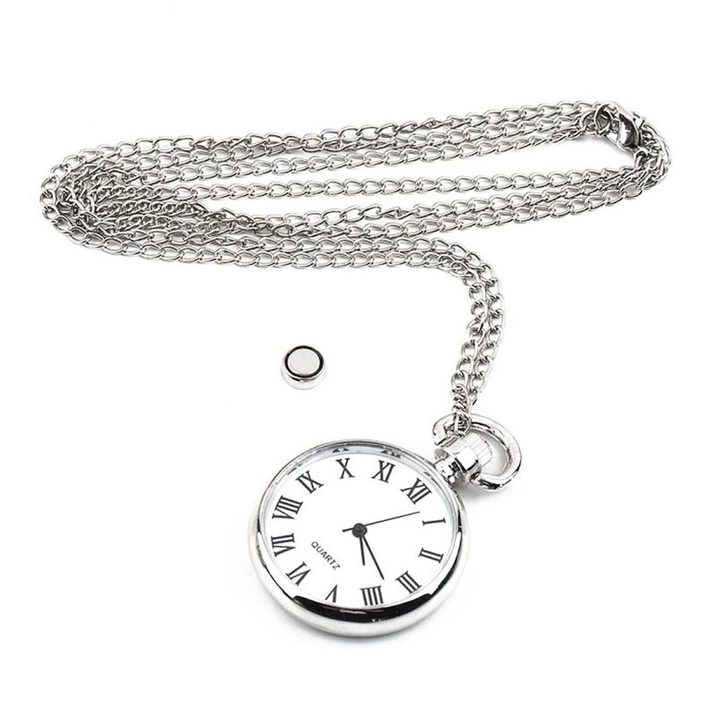 OUTAD Pocket & Fob Watches Vintage Long Link Chain Necklace Silver Round Pendant Antique Style
