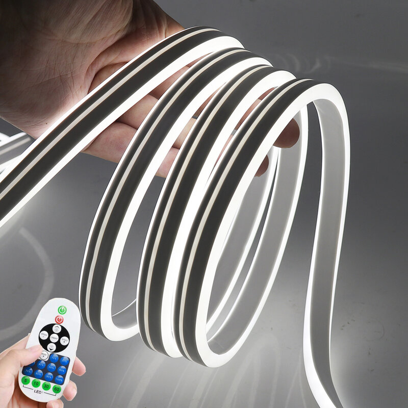 Luz de neón de doble cara, cinta impermeable con atenuador remoto, Flexible, tubo de señal de neón, enchufe de la UE, 220V, SMD2835
