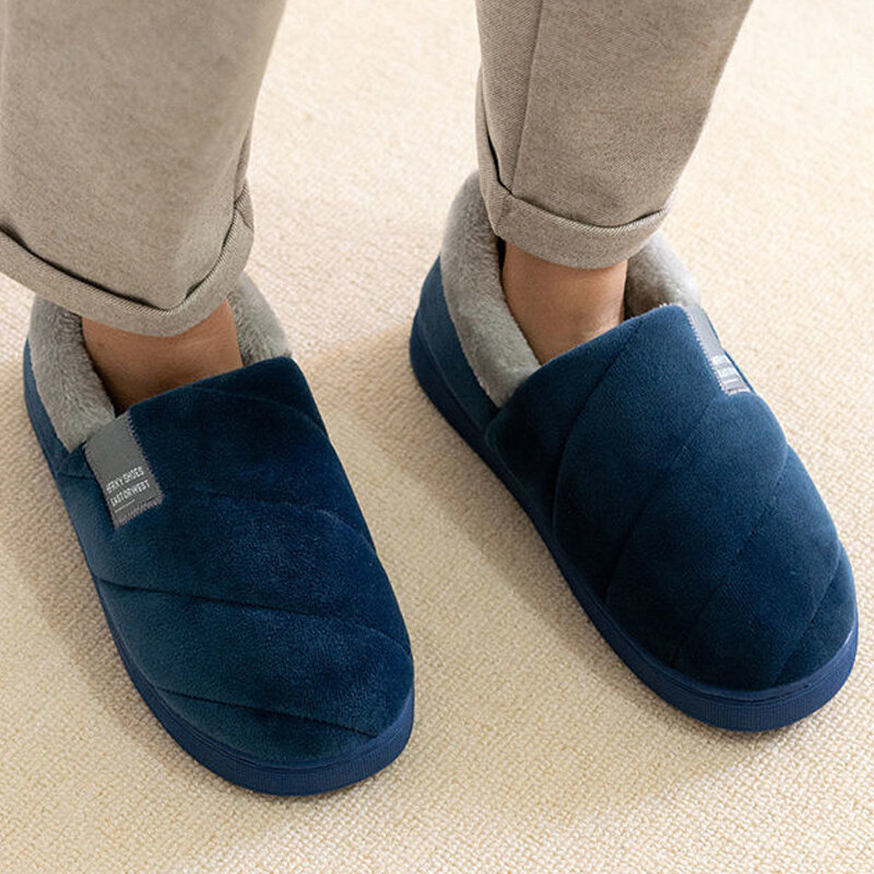 Winter Men Home Indoor Warm Slippers Male Plush Cotton Shoes Comfortable  Bedroom Slipper House Footwear Male Fluffy Slip on New